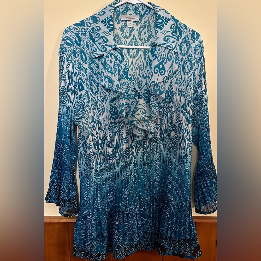 Daniel Cremieux Teal Ombre Print Ruffled Women's Blouse